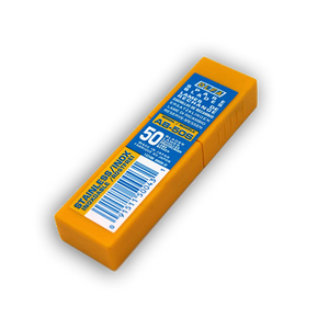 Vaihdettava terä OLFA AB-50S ruostumattomasta teräksestä, 9 x 80 x 0,38 mm, 13 segmenttiä, 50 kpl.