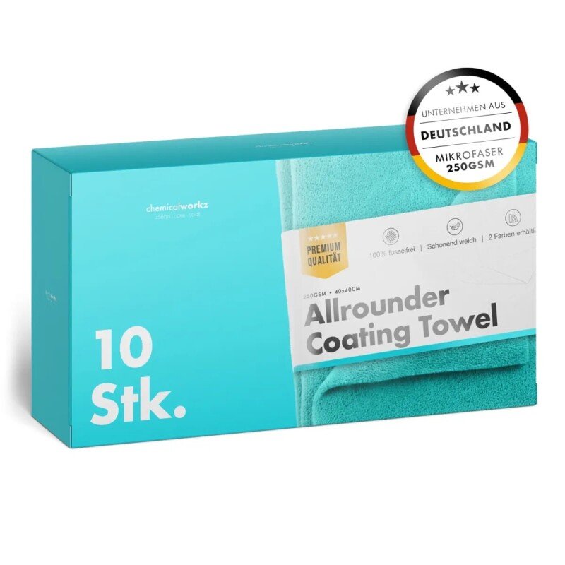 CHEMICALWORKZ ALLROUNDER COATING TOWEL 250GSM, 40x40cm 10gab., mikrošķiedras dvielis
