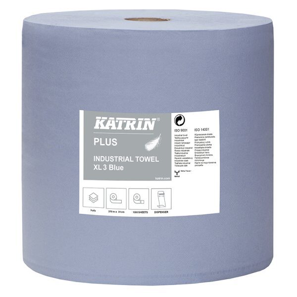 Industriālais papīrs Katrin Plus XL3, 3 slāņi, 370m, zils, 1 rullis - Your Vendor - ALLSTARS