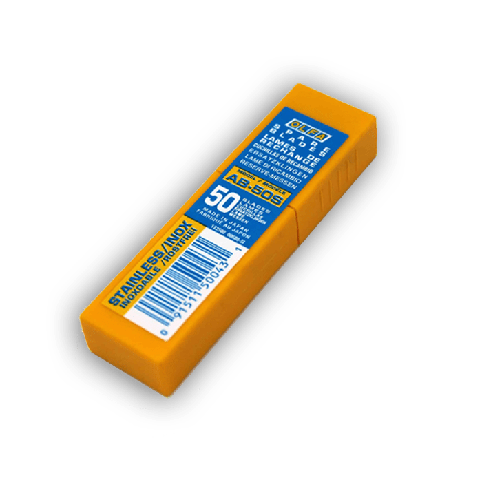 Maināms asmens OLFA AB - 50S no nerūsējošā tērauda, 9 x 80 x 0,38 mm, 13 segmenti, 50 gab. - Your Vendor - ALLSTARS